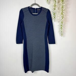 J. MCLAUGHLIN Darla Ottoman knit striped dress color block navy gray bodycon
